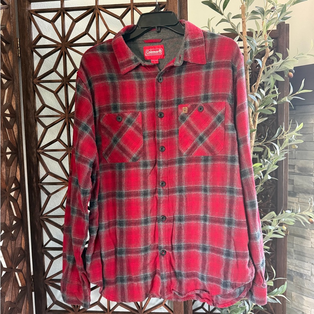 Coleman Red and Black Plaid Long-Sleeve Button-Up Shirt
